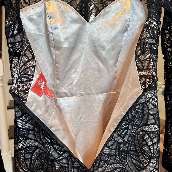 Monique Lhuillier Overtones Black Lace Art Deco Cocktail Event Sheath Dress Sz 4 - Picture 11 of 16